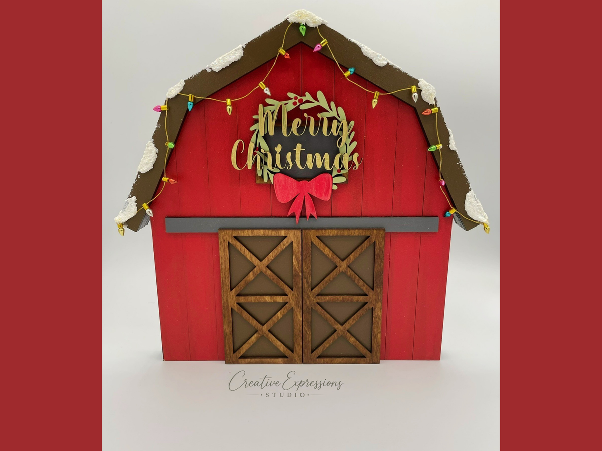 Christmas Barn Shelf Sitter - Wooden Farmhouse Decor