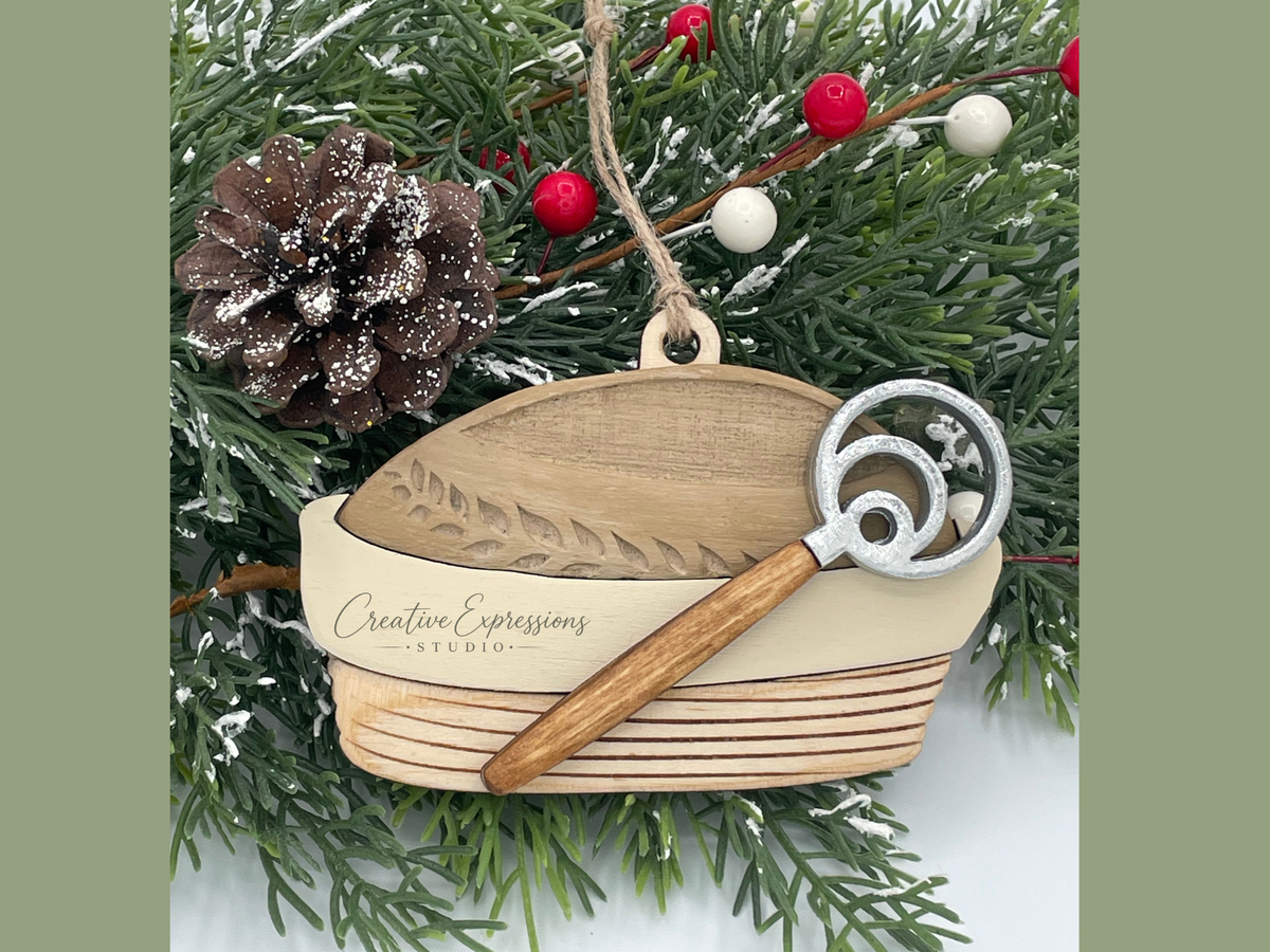 Sourdough Bread Basket Ornament – Wooden Baker & Bread Lover Christmas Gift