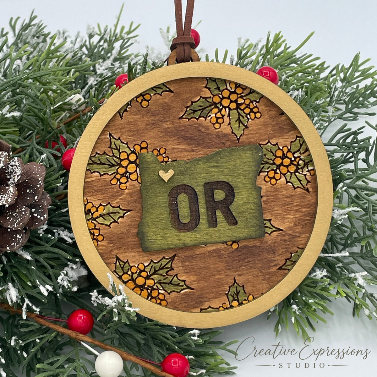 Oregon State Ornament – Oregon Grape Wooden Christmas Keepsake