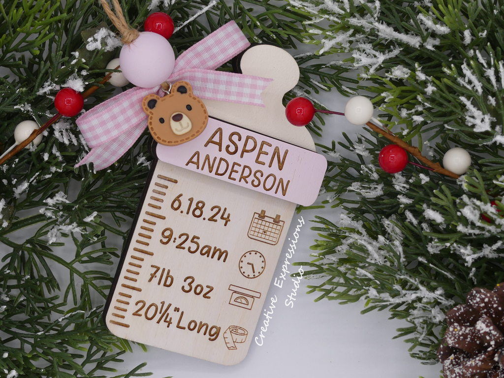 Personalized Baby Birth Ornament - Baby Bottle Newborn Keepsake