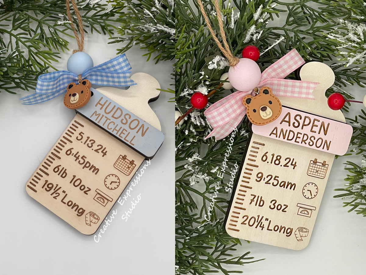 Personalized Baby Birth Ornament - Baby Bottle Newborn Keepsake