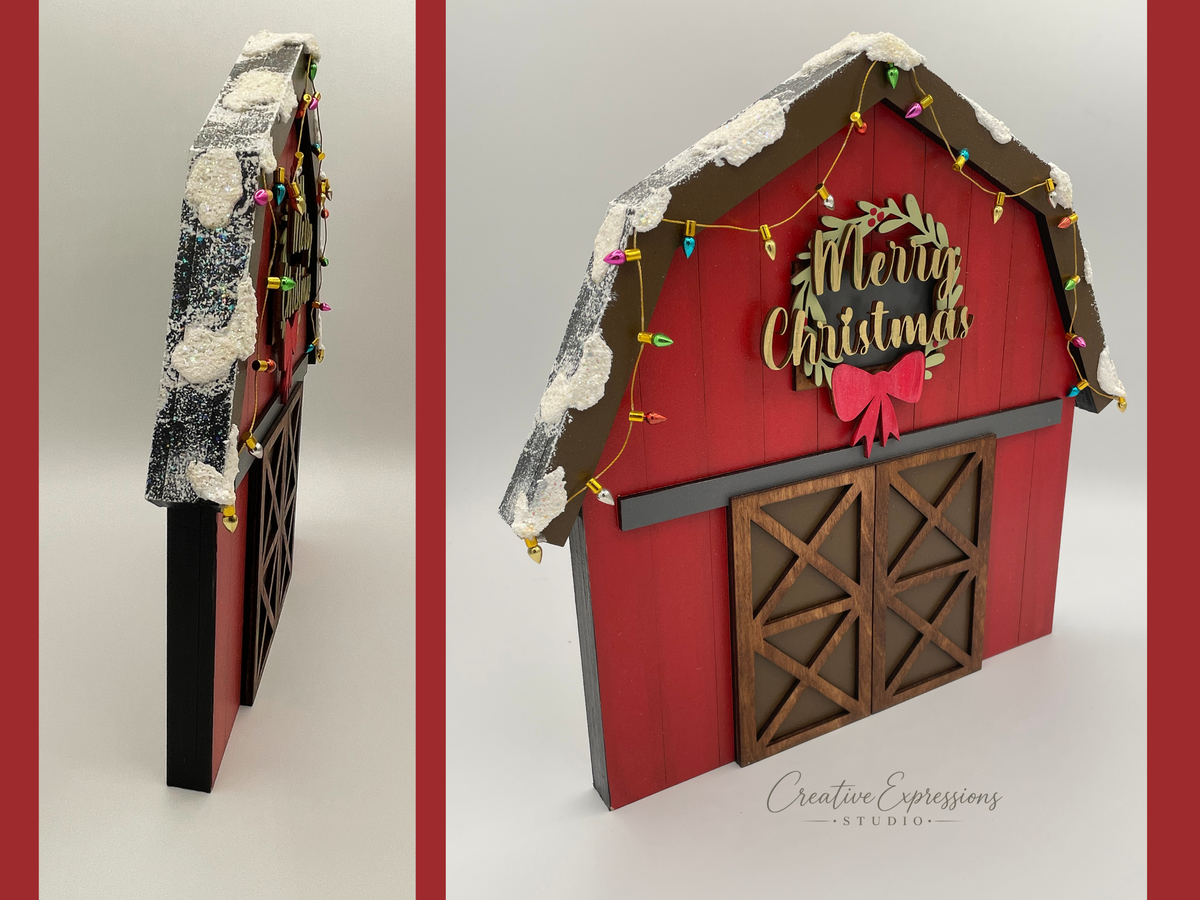 Christmas Barn Shelf Sitter - Wooden Farmhouse Decor