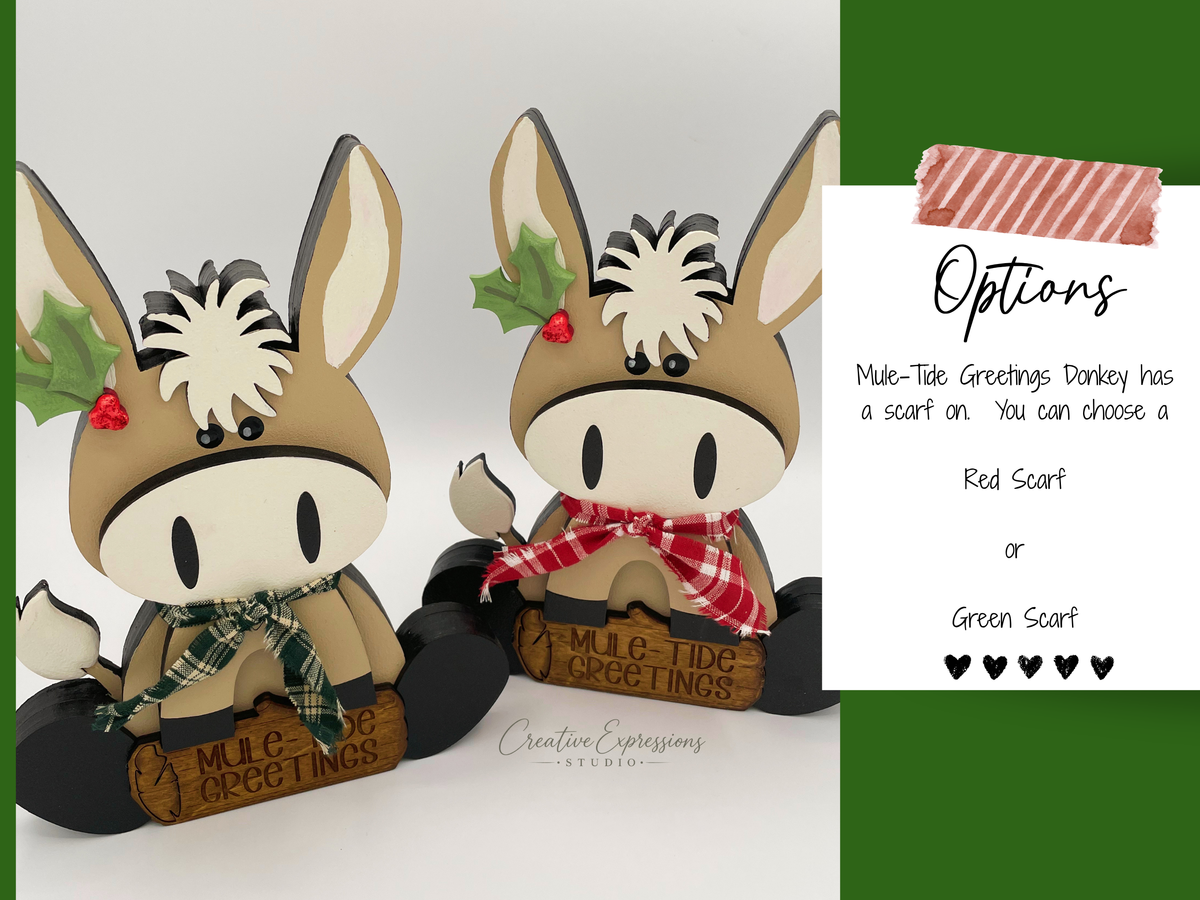 Mule Tide Greetings Christmas Donkey Shelf Sitter, Handmade Holiday Decor