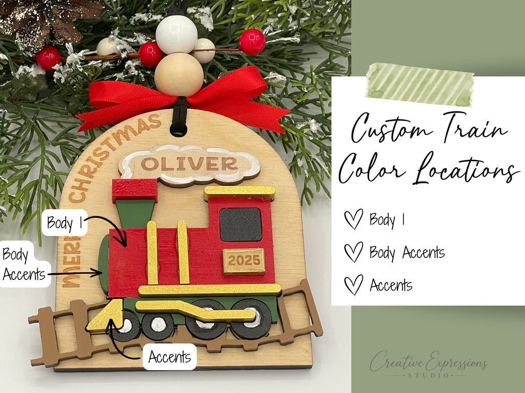 Personalized Christmas Train Ornament – Wooden Kids Keepsake