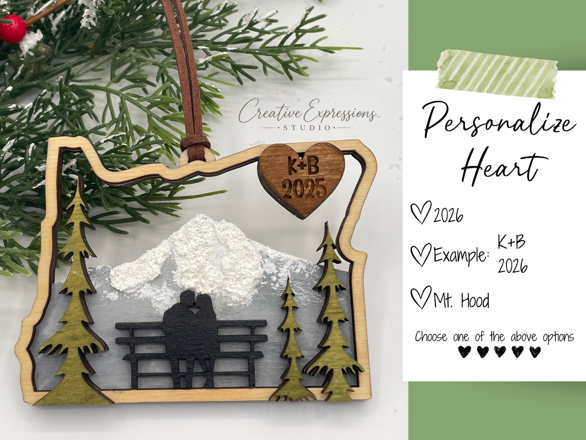 Personalized Mt. Hood Couple Ornament - Oregon Landmark Keepsake