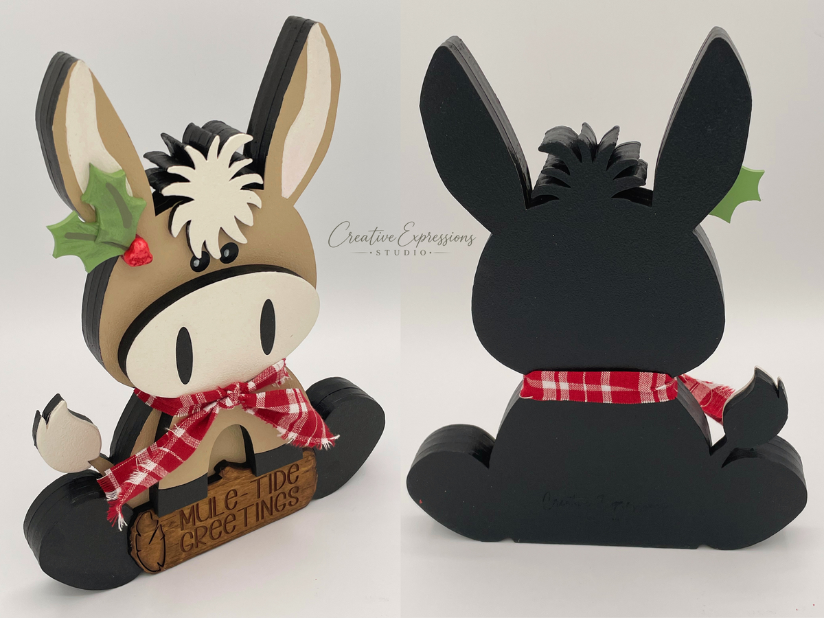 Mule Tide Greetings Christmas Donkey Shelf Sitter, Handmade Holiday Decor