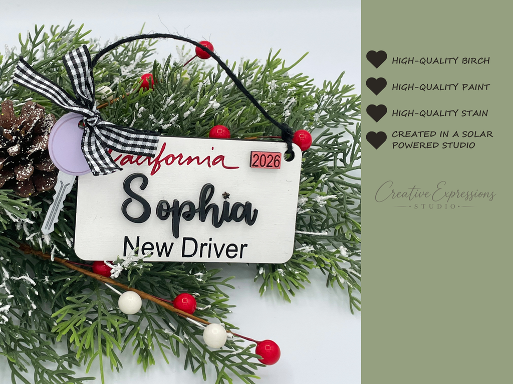 Personalized California New Driver Ornament - License Keepsake
