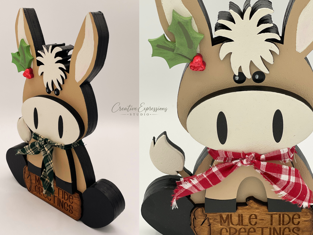Mule Tide Greetings Christmas Donkey Shelf Sitter, Handmade Holiday Decor