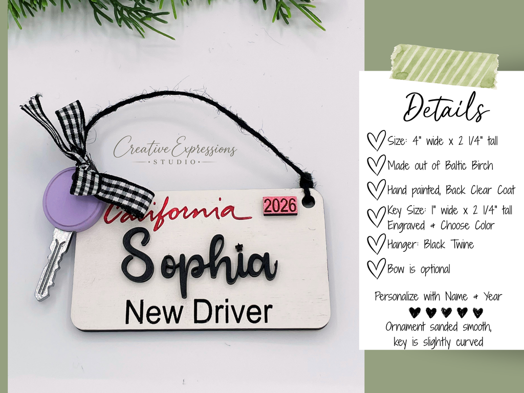 Personalized California New Driver Ornament - License Keepsake