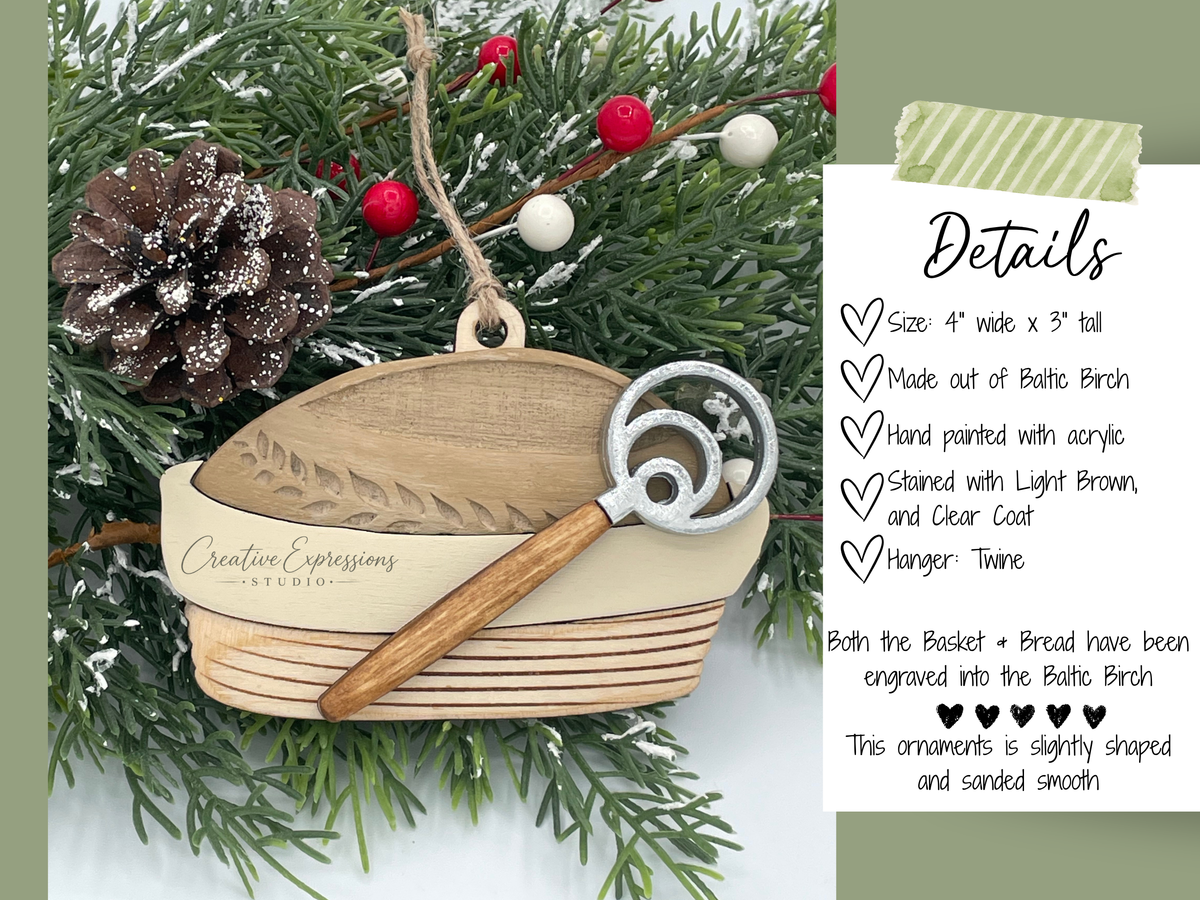 Sourdough Bread Basket Ornament – Wooden Baker & Bread Lover Christmas Gift
