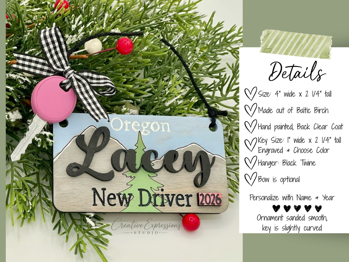 Personalized Oregon New Driver Ornament - Driver's License Keepsake