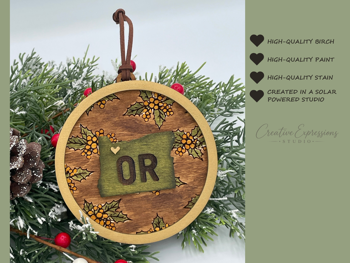 Oregon State Ornament – Oregon Grape Wooden Christmas Keepsake