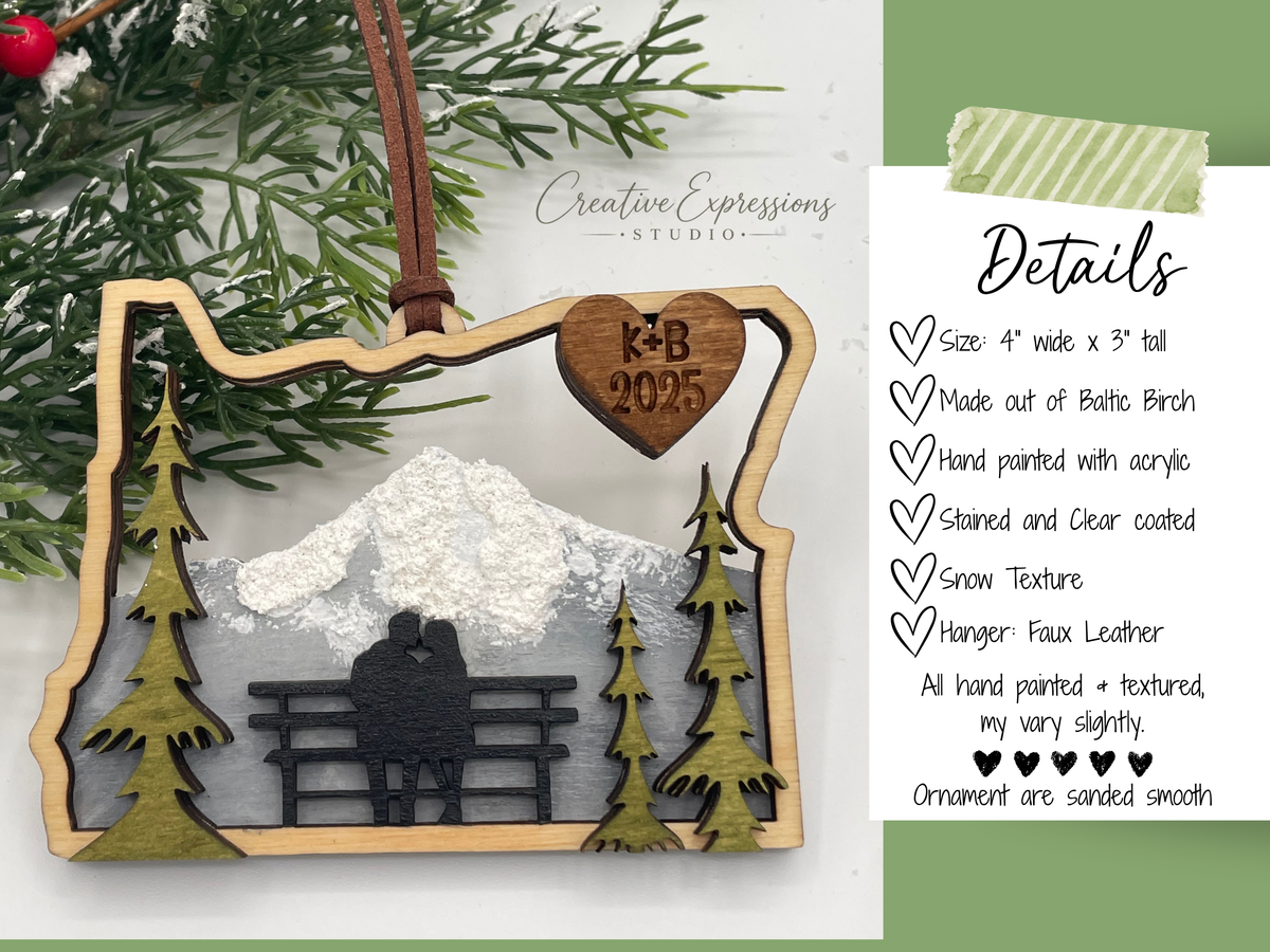 Personalized Mt. Hood Couple Ornament - Oregon Landmark Keepsake