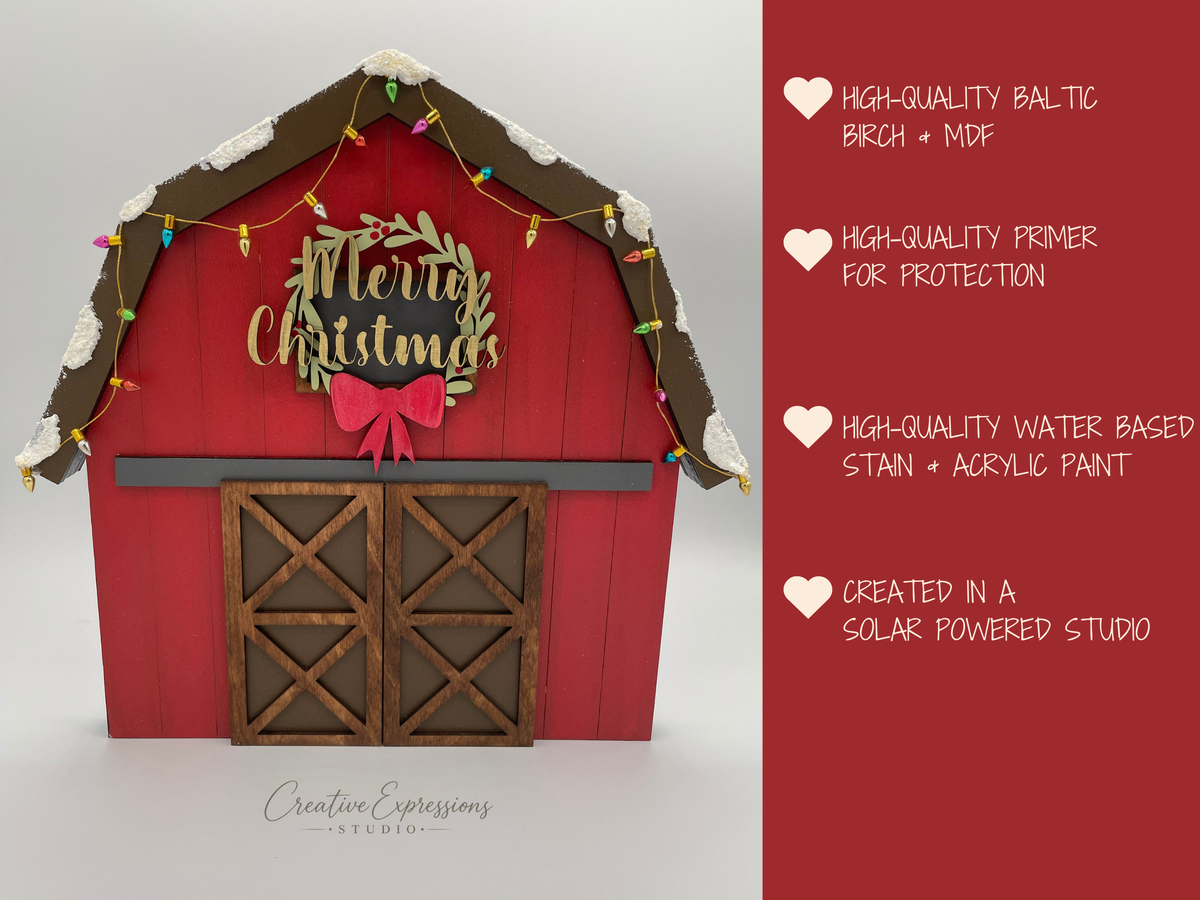 Christmas Barn Shelf Sitter - Wooden Farmhouse Decor