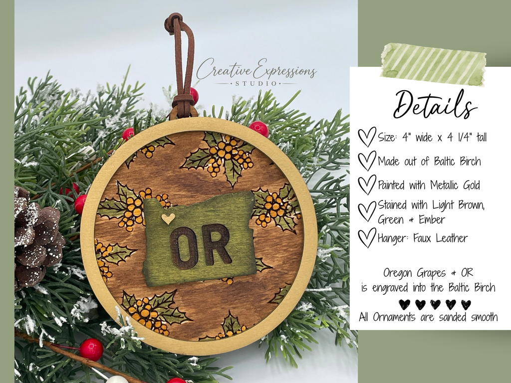 Oregon State Ornament – Oregon Grape Wooden Christmas Keepsake
