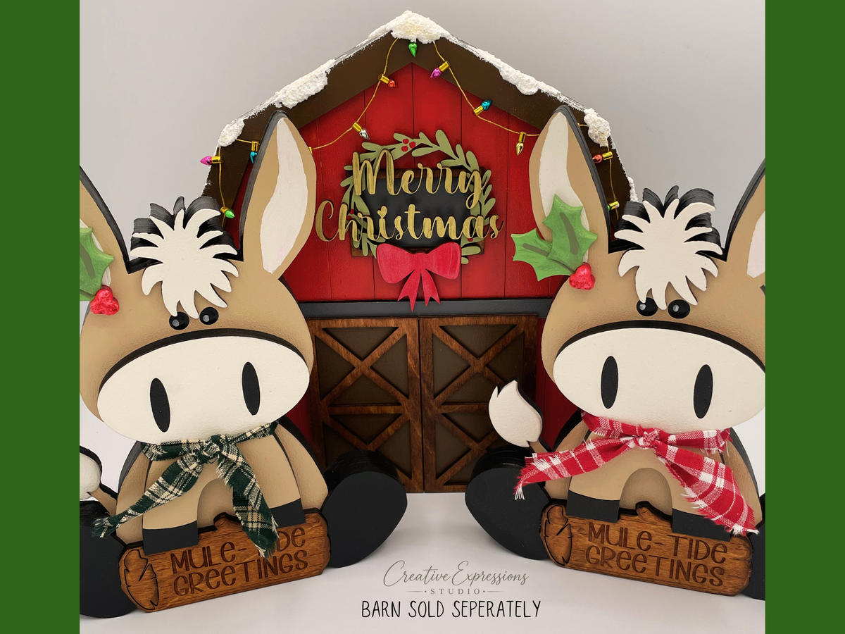 Mule Tide Greetings Christmas Donkey Shelf Sitter, Handmade Holiday Decor