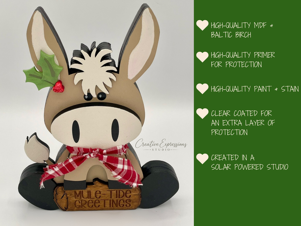 Mule Tide Greetings Christmas Donkey Shelf Sitter, Handmade Holiday Decor