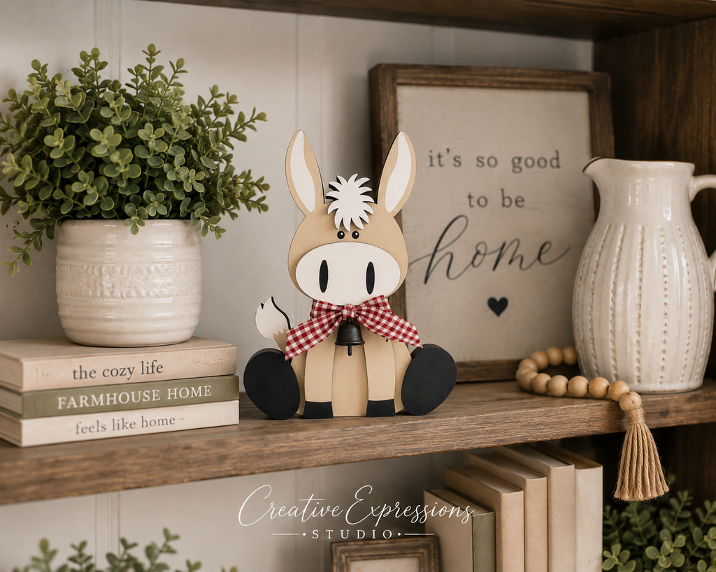 Handcrafted Wooden Donkey Shelf Sitter – Farmhouse & Nursery Decor
