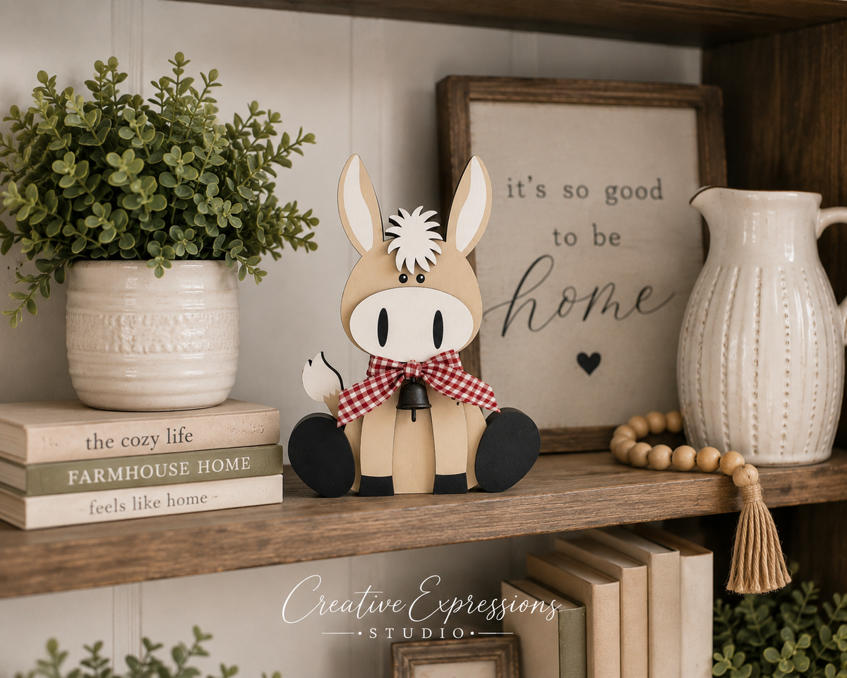 Handcrafted Wooden Donkey Shelf Sitter – Farmhouse & Nursery Decor