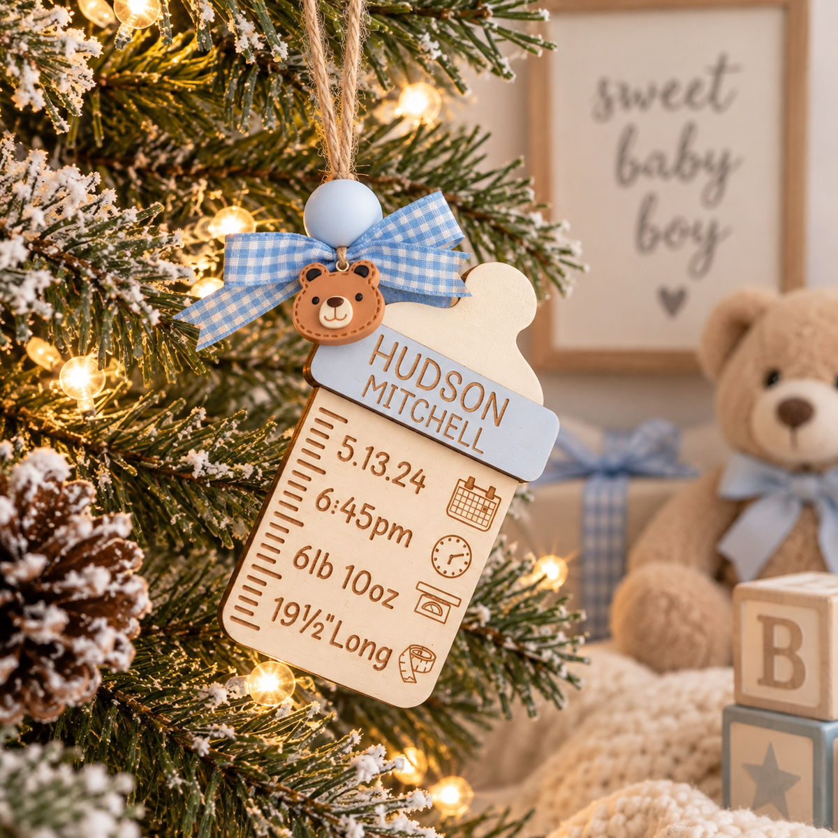 Personalized Baby Birth Ornament - Baby Bottle Newborn Keepsake