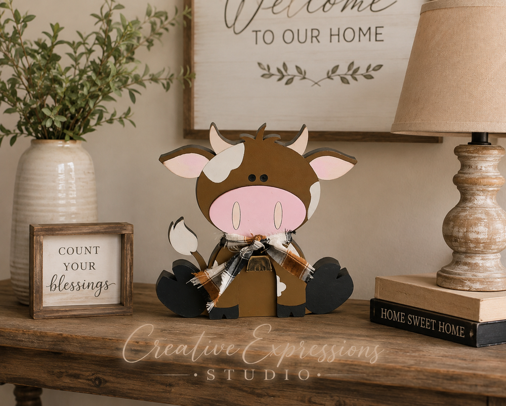 Handcrafted Wooden Cow Shelf Sitter – Farmhouse & Nursery Decor