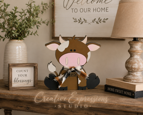 Handcrafted Wooden Cow Shelf Sitter – Farmhouse & Nursery Decor