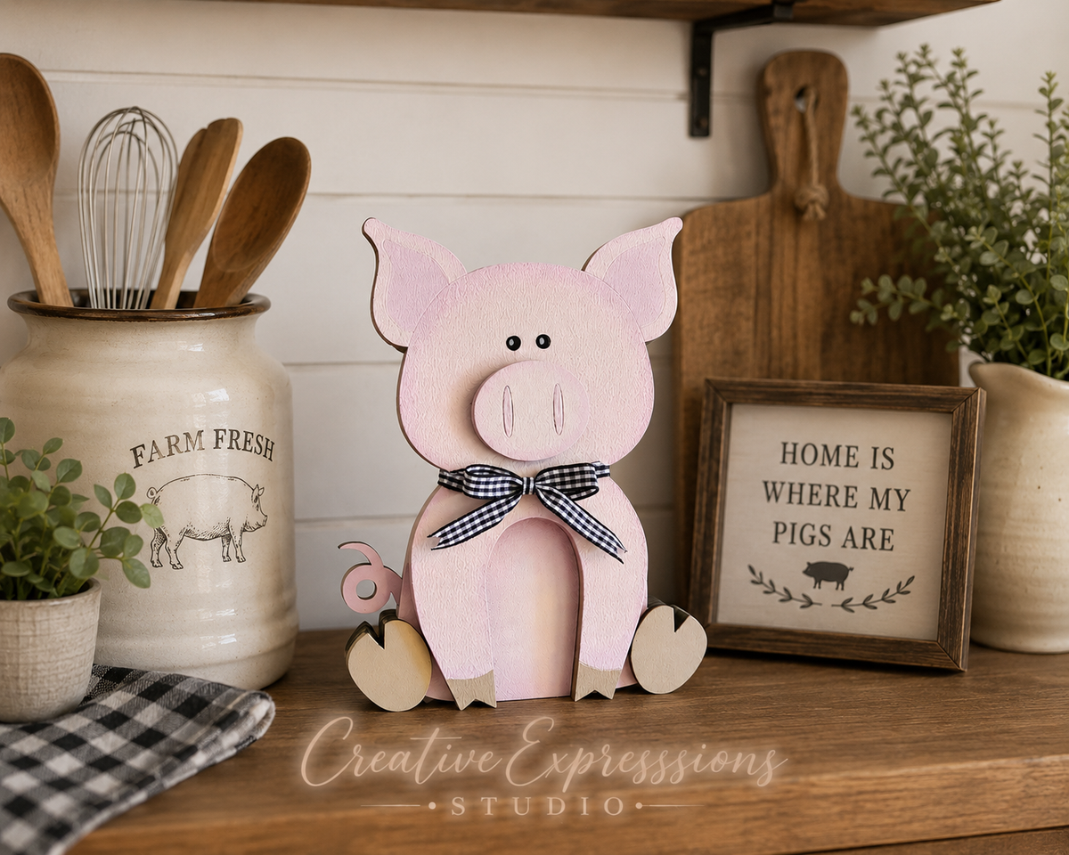 Handcrafted Wooden Pig Shelf Sitter - Farmhouse & Nursery Decor