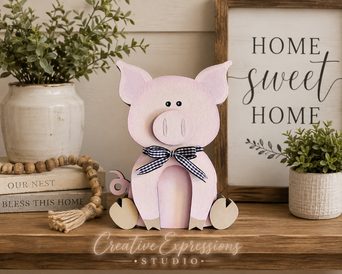 Handcrafted Wooden Pig Shelf Sitter - Farmhouse & Nursery Decor