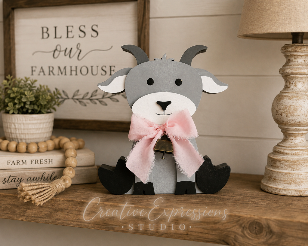 Handcrafted Wooden Goat Shelf Sitter – Farmhouse & Nursery Decor