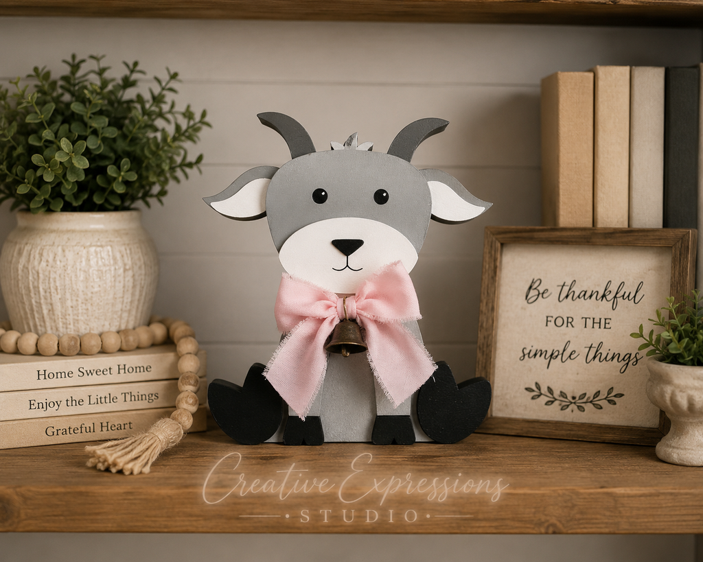Handcrafted Wooden Goat Shelf Sitter – Farmhouse & Nursery Decor