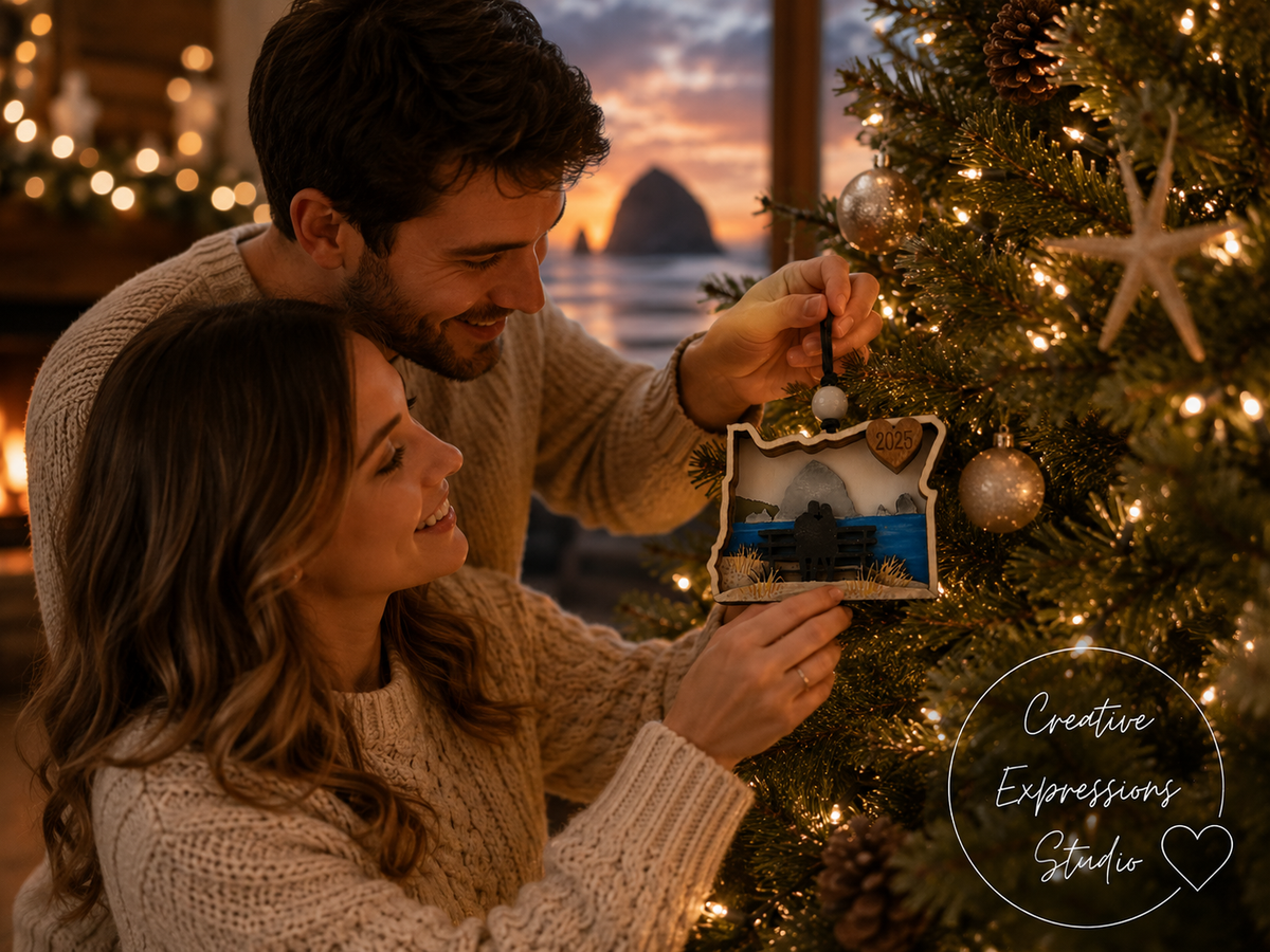 Personalized Cannon Beach Couple Ornament – Oregon Coast Keepsake