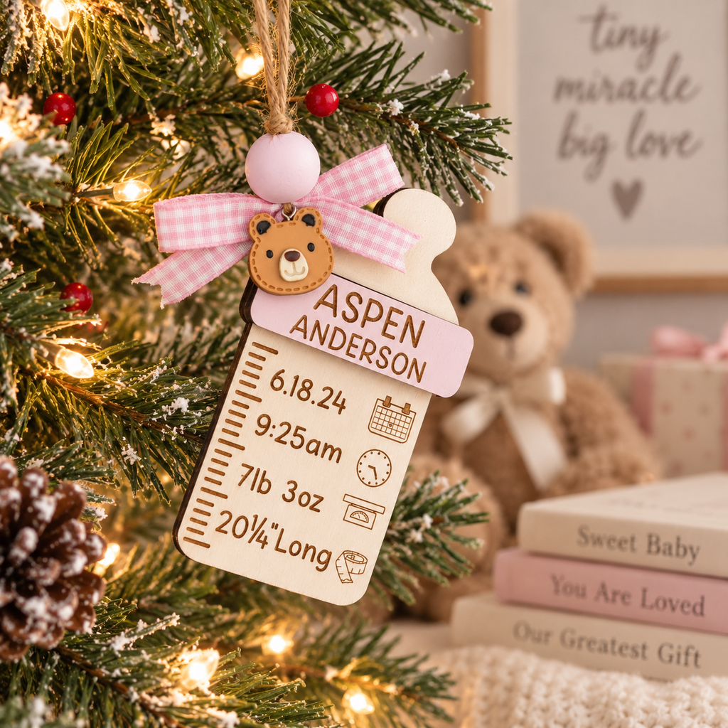 Personalized Baby Birth Ornament - Baby Bottle Newborn Keepsake