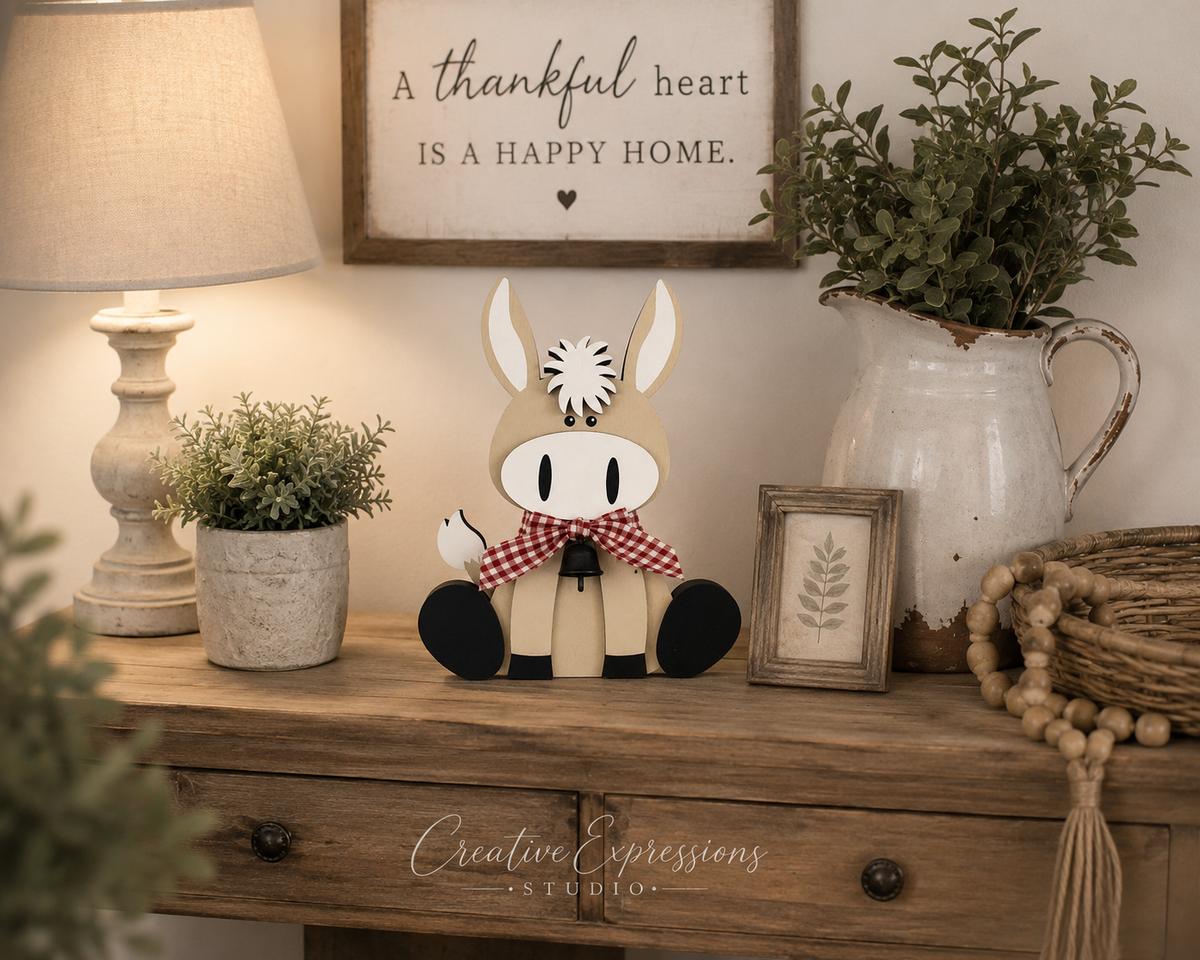 Handcrafted Wooden Donkey Shelf Sitter – Farmhouse & Nursery Decor