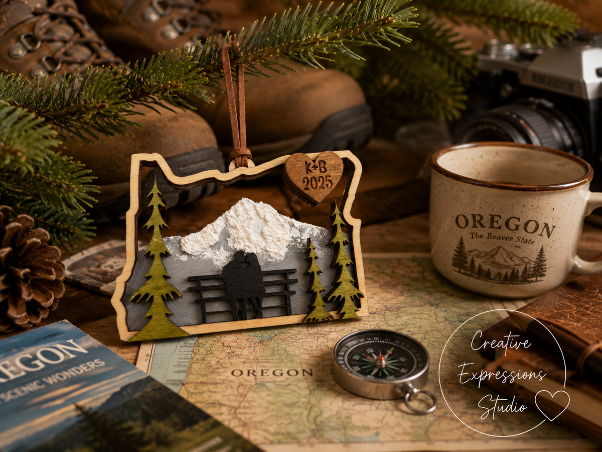 Personalized Mt. Hood Couple Ornament - Oregon Landmark Keepsake