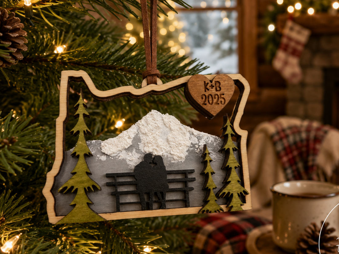 Personalized Mt. Hood Couple Ornament - Oregon Landmark Keepsake