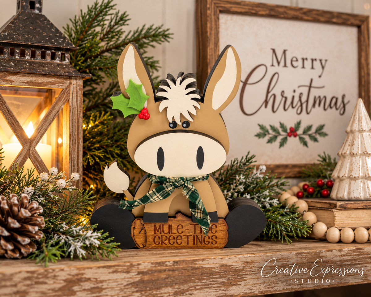 Mule Tide Greetings Christmas Donkey Shelf Sitter, Handmade Holiday Decor