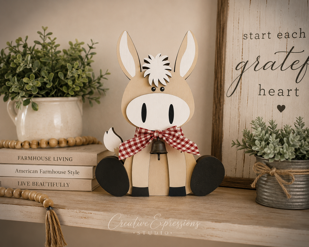 Handcrafted Wooden Donkey Shelf Sitter – Farmhouse & Nursery Decor