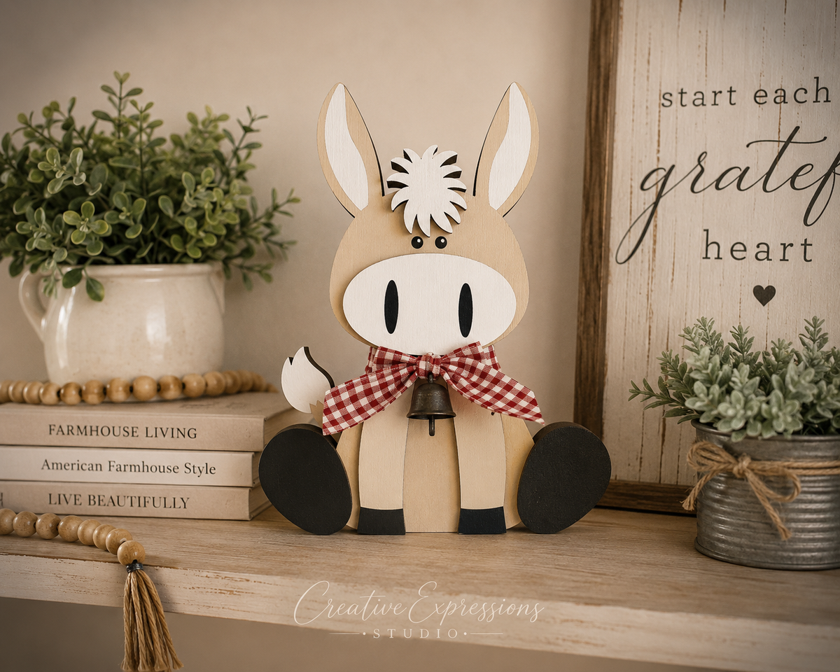 Handcrafted Wooden Donkey Shelf Sitter – Farmhouse & Nursery Decor