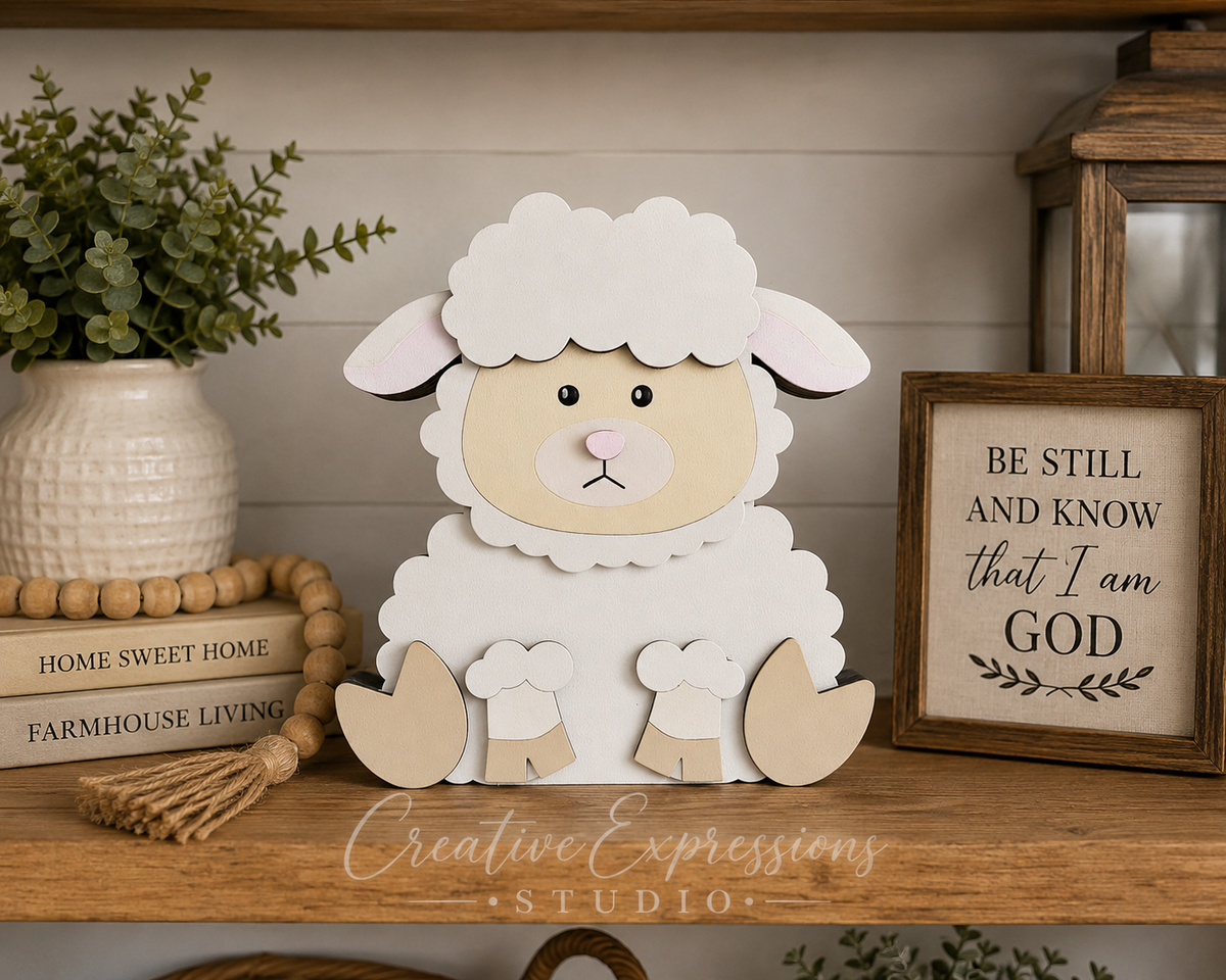 Handcrafted Wooden Lamb Shelf Sitter – Farmhouse & Nursery Decor