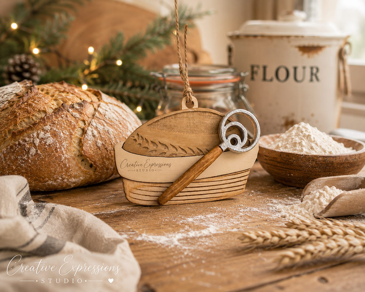 Sourdough Bread Basket Ornament – Wooden Baker & Bread Lover Christmas Gift