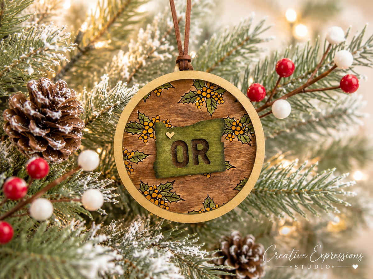 Oregon State Ornament – Oregon Grape Wooden Christmas Keepsake