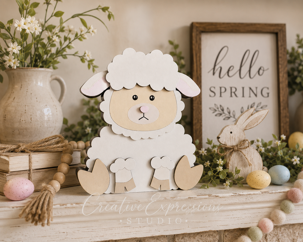 Handcrafted Wooden Lamb Shelf Sitter – Farmhouse & Nursery Decor